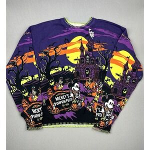 Disney Parks Women's L Mickey's Pumpkin Patch Halloween Sweater‎ Haunted House